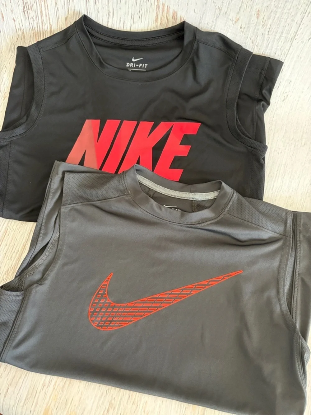 Nike Boy’s Black & Charcoal Sleeveless Dri-FIT Tanks with Red Logos